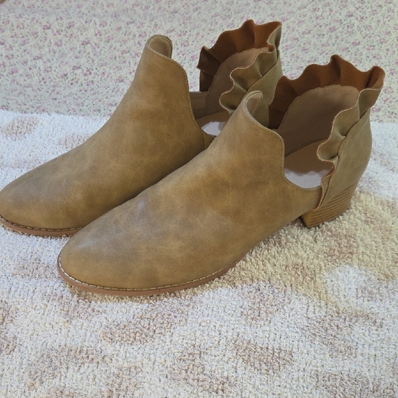 Tan Ruffle Ankle Boots - Picture 5 of 7